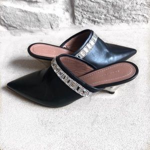 Zara Black Leather Mules w/ Jewels & Metallic Heel